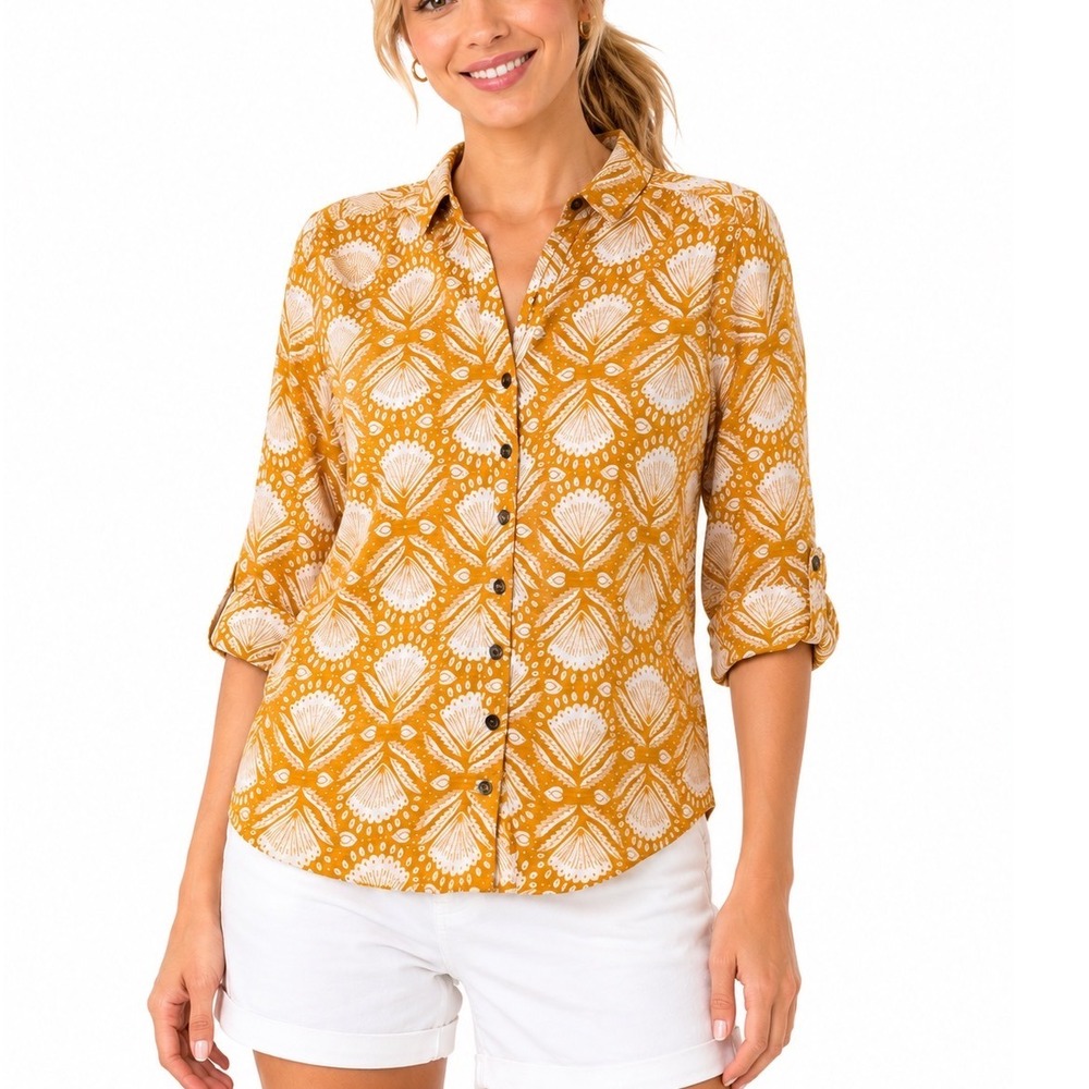 White Stuff Annie Collared Jersey Shirt Shell Print Cotton Boho Beach Women 6